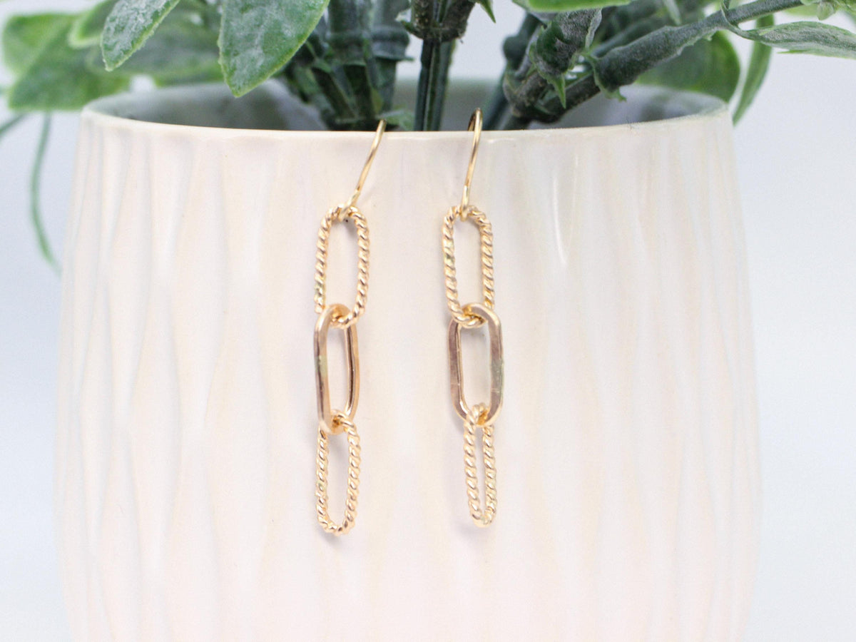 14K Gold Filled Dangle Earrings • Paperclip Chain Drop