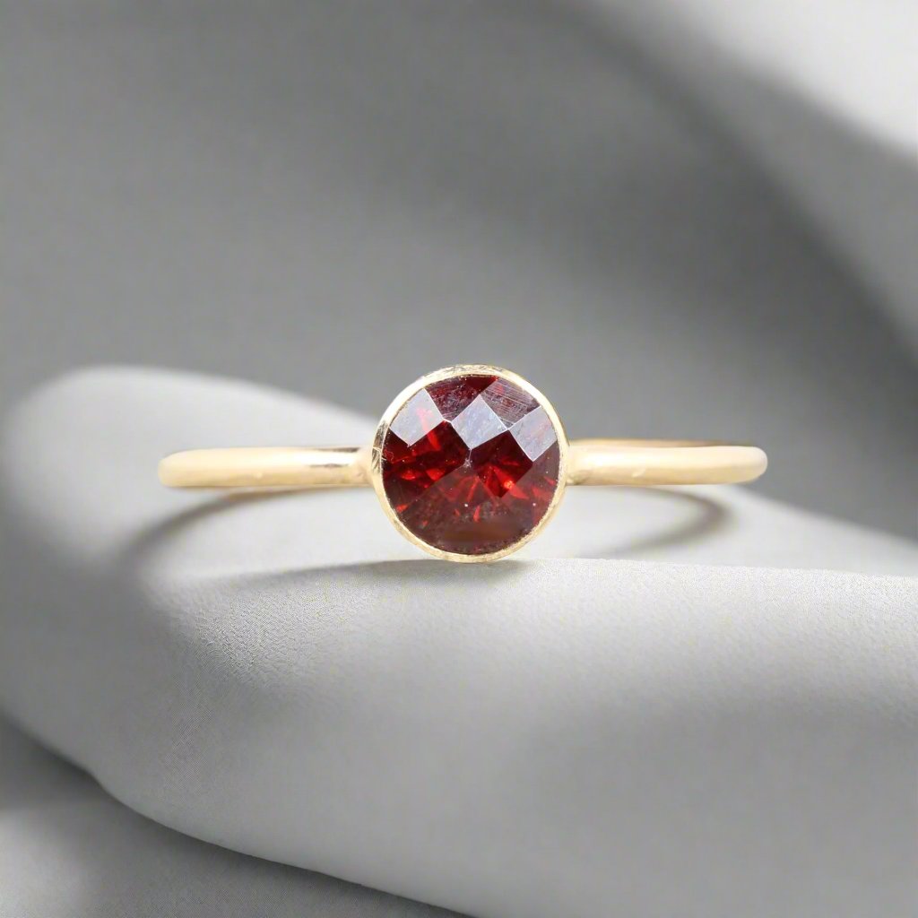 14K Gold Filled Garnet Stacking Ring // 5mm Faceted January Birthstone