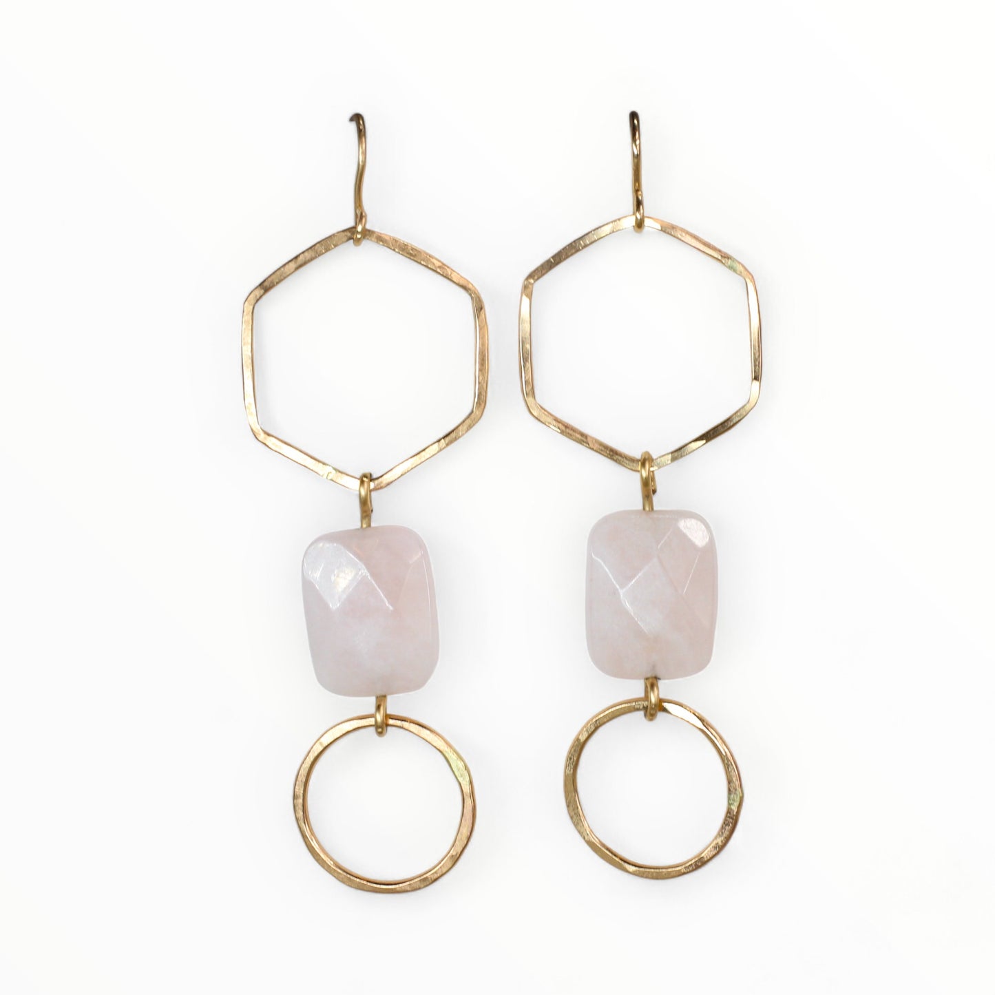 Sterling Silver Rose Quartz Statement Earrings // Long Geometric Minimalist Dangle Earrings