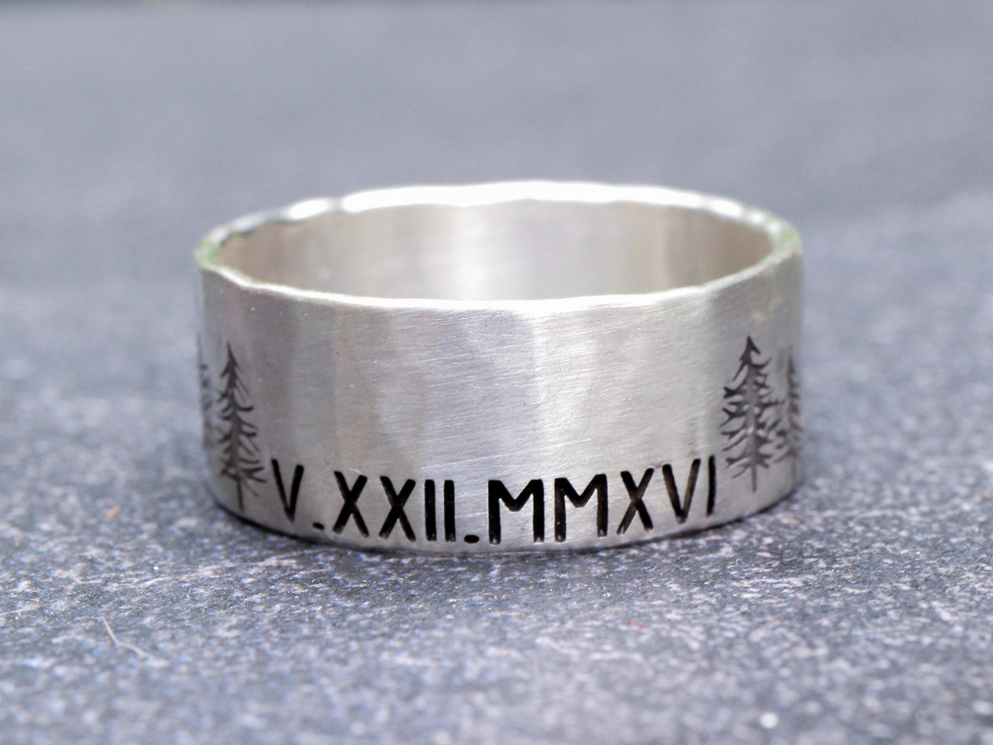 Men's Engraved Band with Tree Line