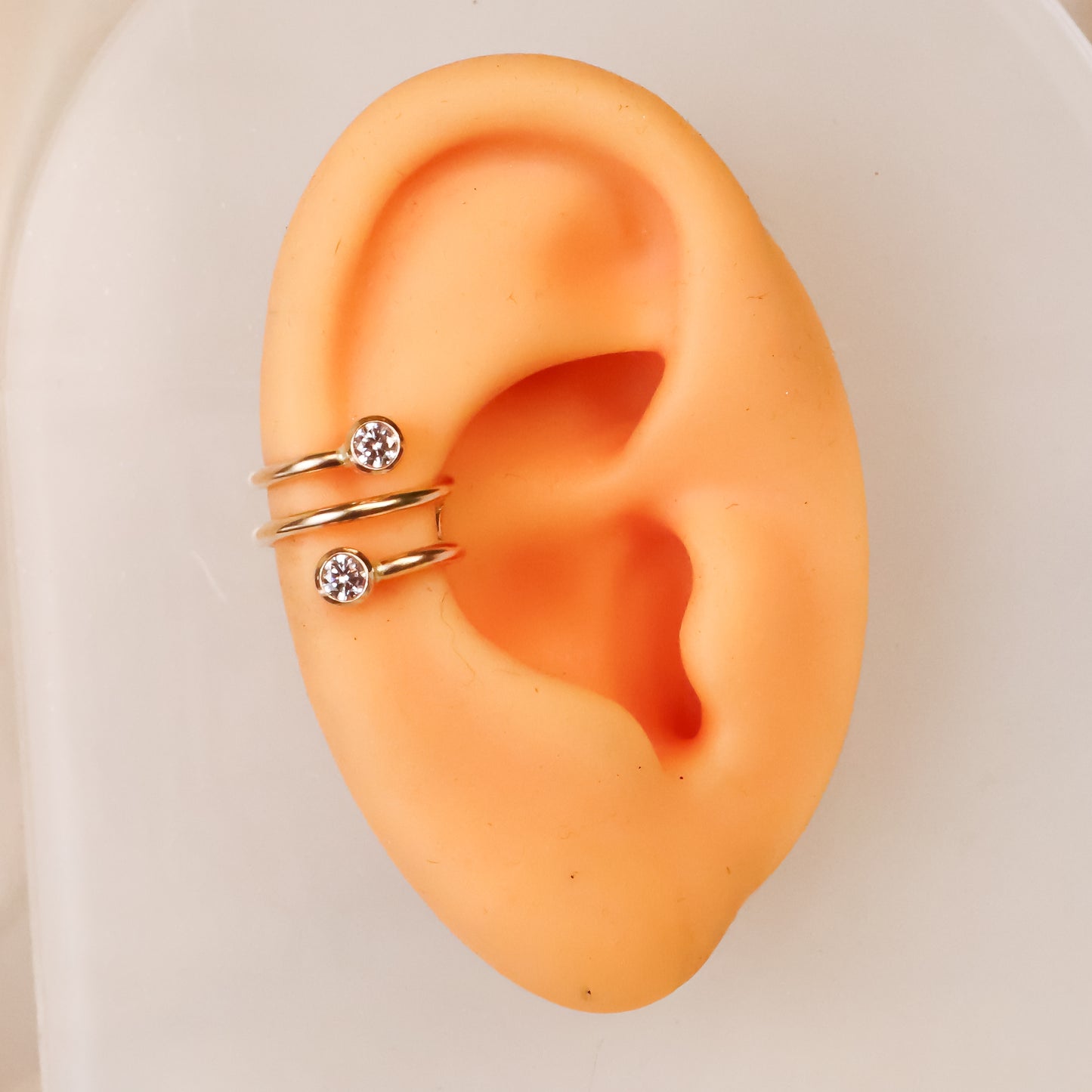 14K Gold Filled Double Gemstone Ear Cuff • No Piercing