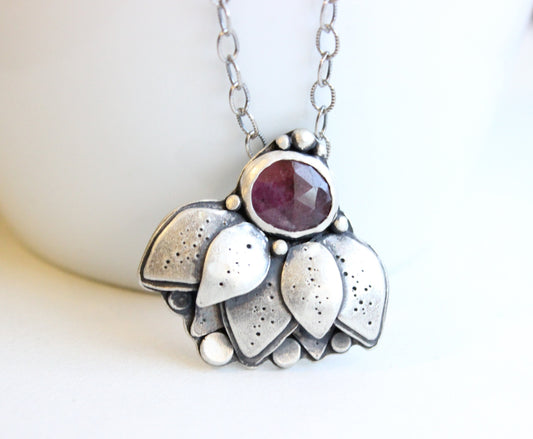 Sterling Silver Ruby Necklace // Natural Ruby Unique Necklace // July Birthstone Necklace