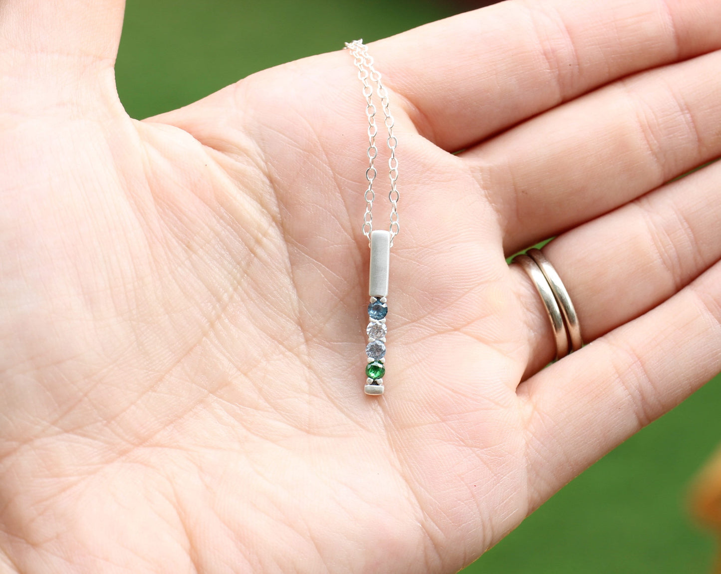 Birthstone Bar Necklace // Satin Finish Sterling Silver or Solid Gold Vertical Bar Gemstone Personalized Necklace // Custom Pendant for Mom