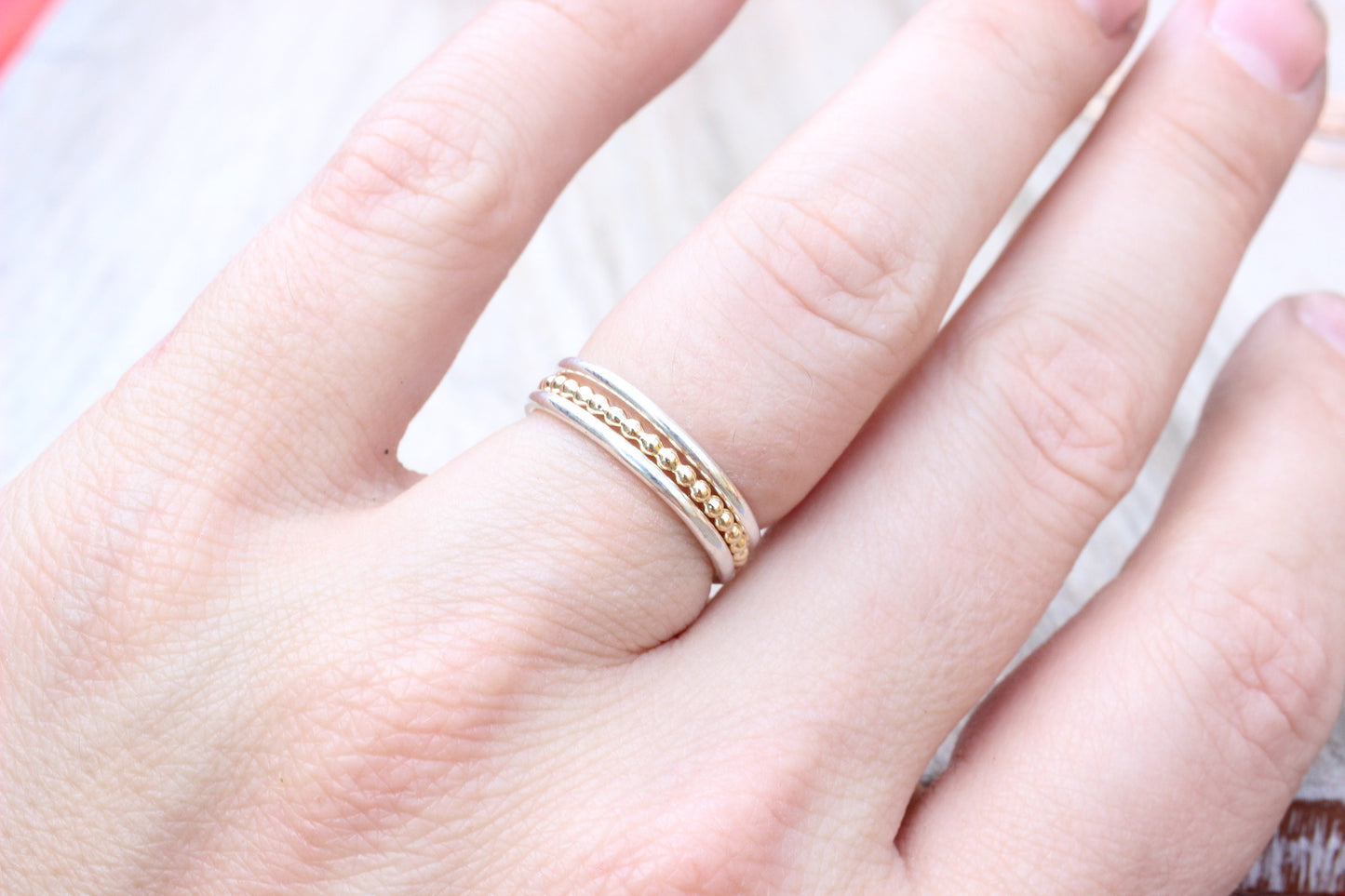 Set of 3 Simple Sterling Silver and 14k Gold Filled Stacking Rings