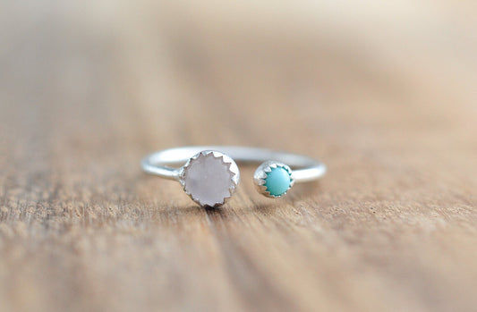 Sterling Silver Rose Quartz and Turquoise Ring // Dual Stone Ring // Sterling Silver Ring // Gift for Her // Two Stone Ring // Turquoise