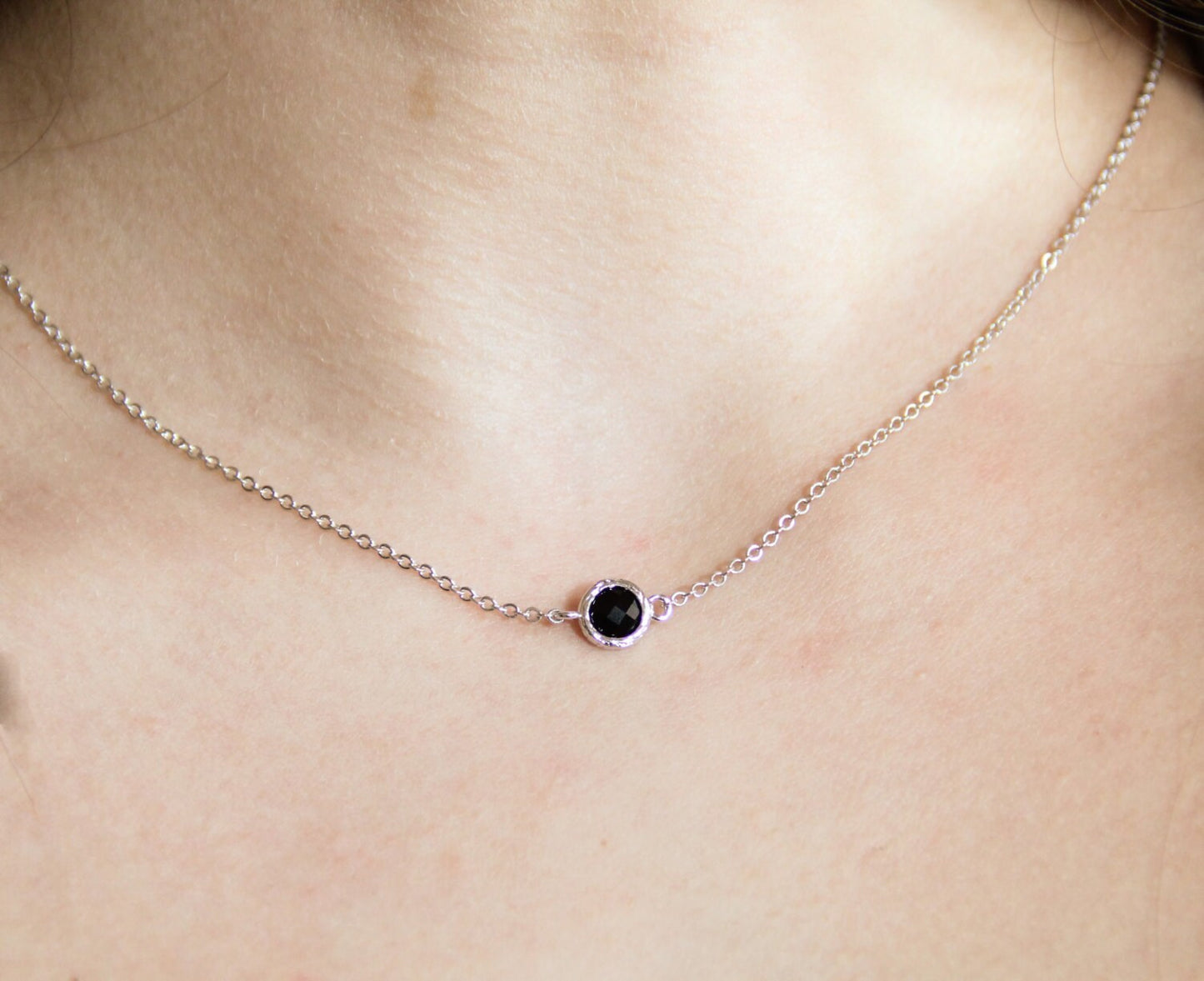Black Stone and Silver Stacking Necklace - BridesMaid Gift - Gemstone Necklace