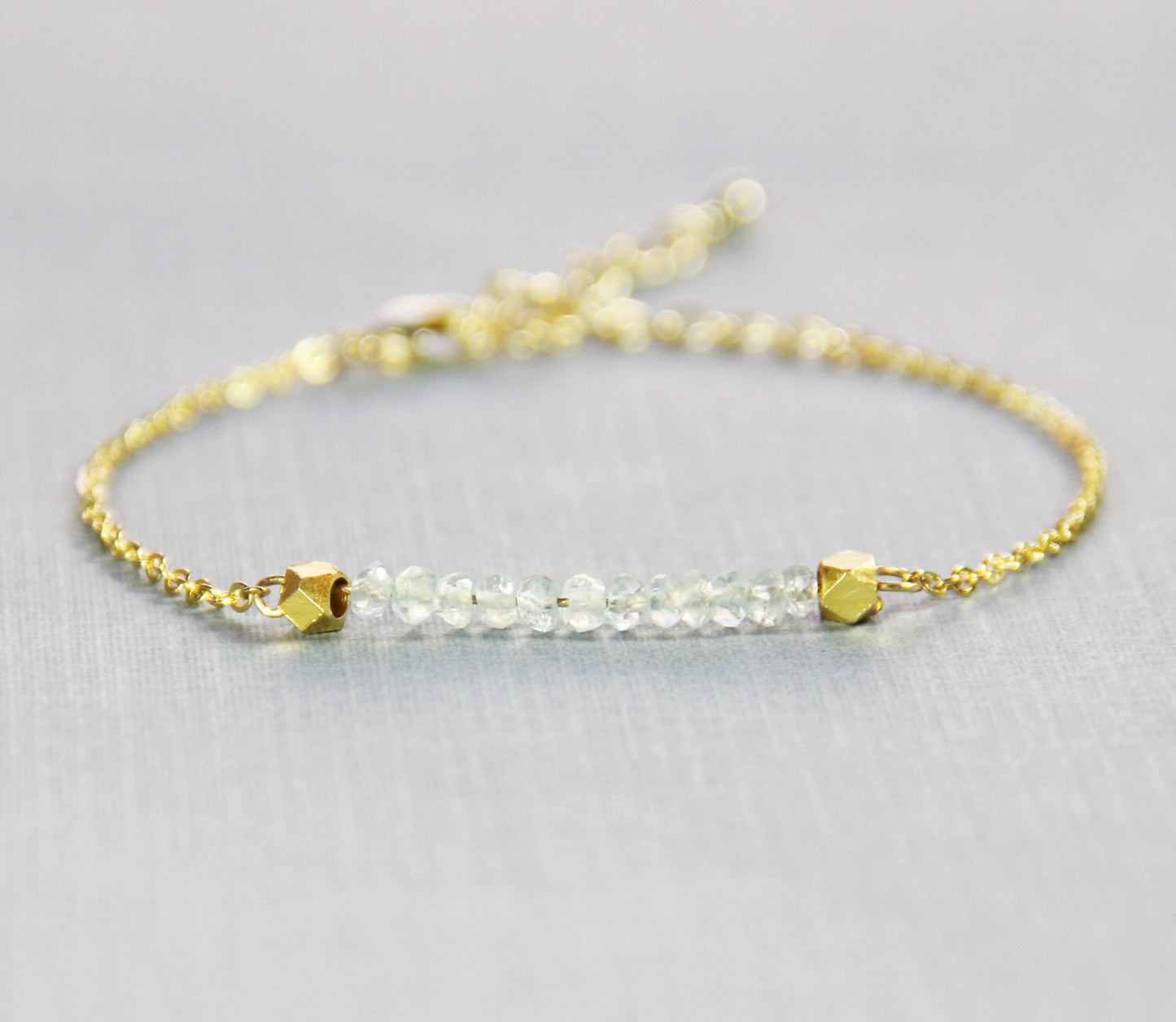 Aquamarine and Gold Bracelet - March Birthstone Bracelet - Aquamarine Bracelet