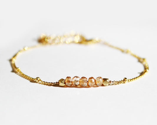 Citrine and Gold Bracelet - 14K Gold Filled or Gold Plated - Birthstone Jewelry - November Birthstone - Satellite Chain Brace