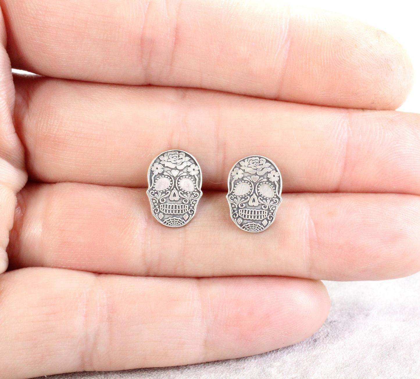 Sterling Silver Sugar Skull Stud Earrings