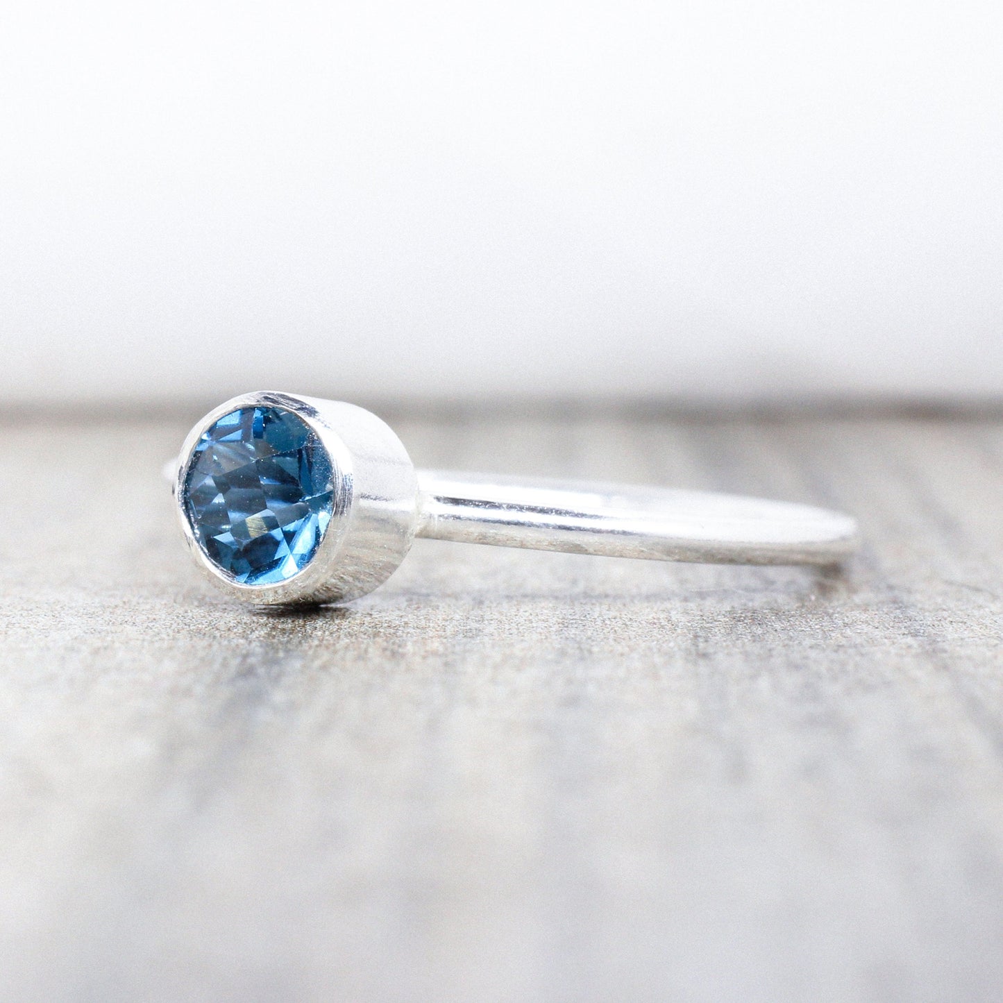 London Blue Topaz Ring in Sterling Silver // 5mm Faceted Gemstone December Birthstone