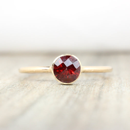 14K Gold Filled Garnet Stacking Ring // 5mm Faceted January Birthstone