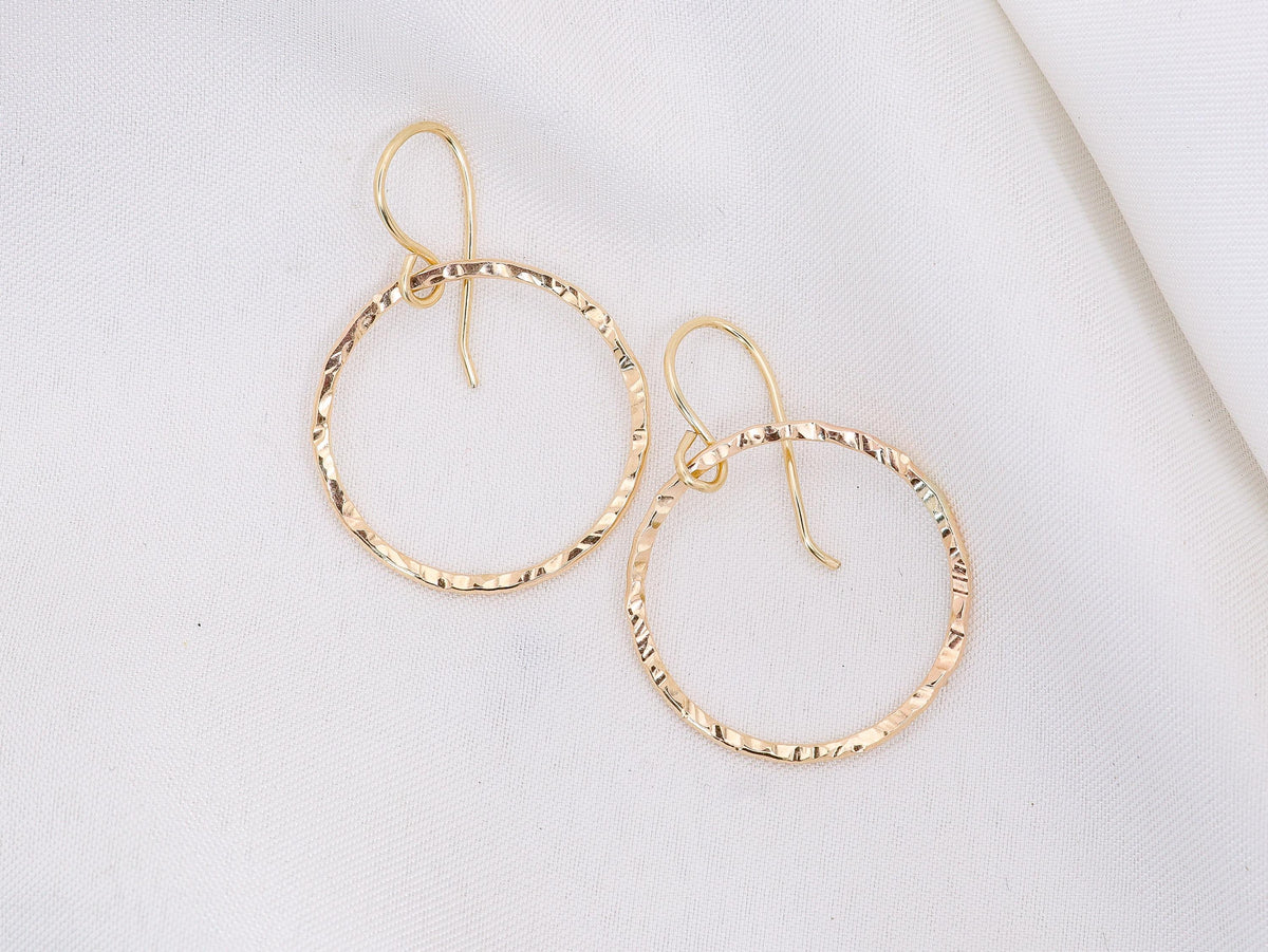 Sparkle Hammered Circle Hoop Earrings • Sterling Silver or 14K Gold Filled