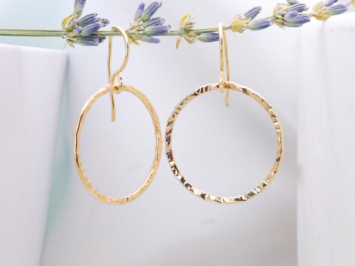 Sparkle Hammered Circle Hoop Earrings • Sterling Silver or 14K Gold Filled