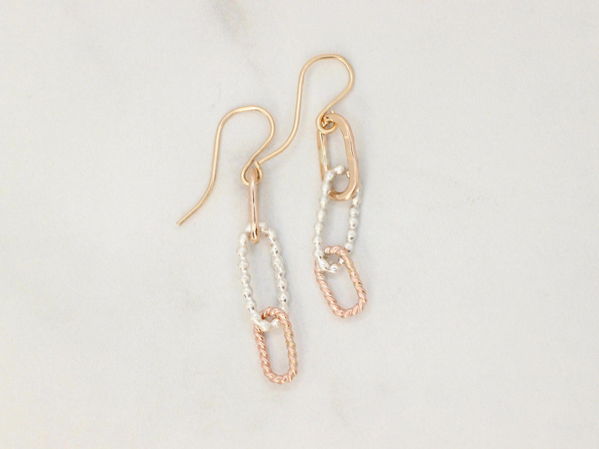 Mixed Metal Dangle Earrings • Sterling Silver, Gold & Rose Gold Filled