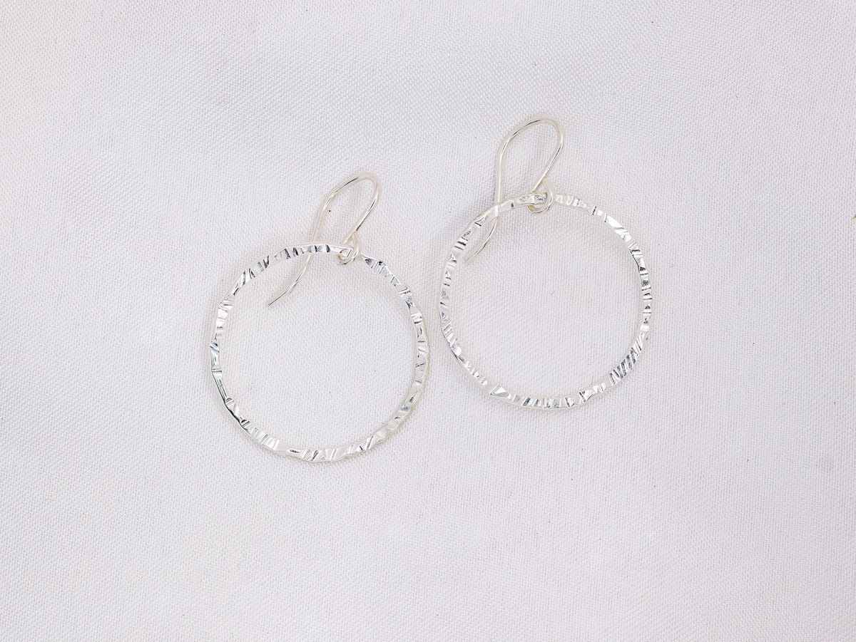 Sparkle Hammered Circle Hoop Earrings • Sterling Silver or 14K Gold Filled