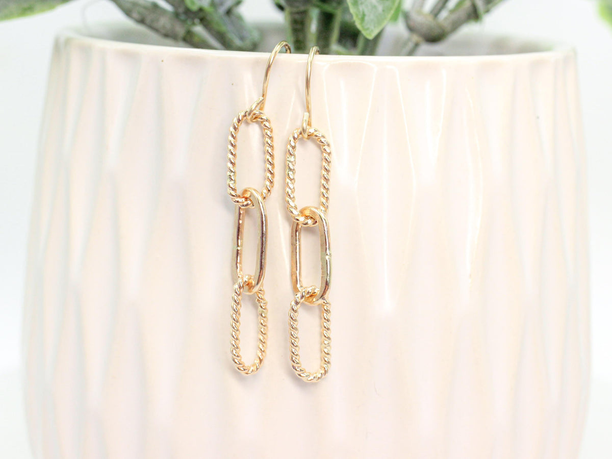 14K Gold Filled Dangle Earrings • Paperclip Chain Drop