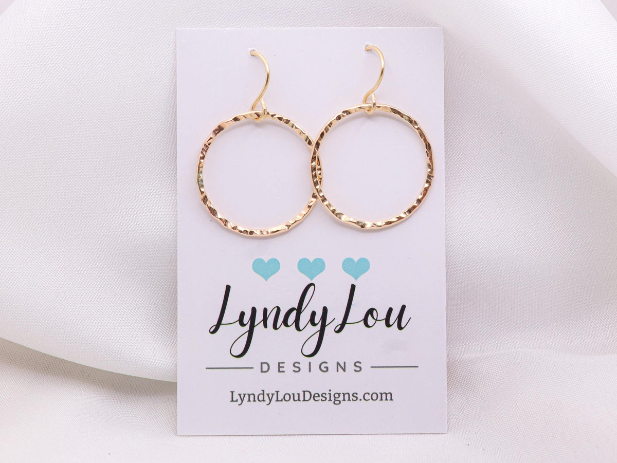 Sparkle Hammered Circle Hoop Earrings • Sterling Silver or 14K Gold Filled