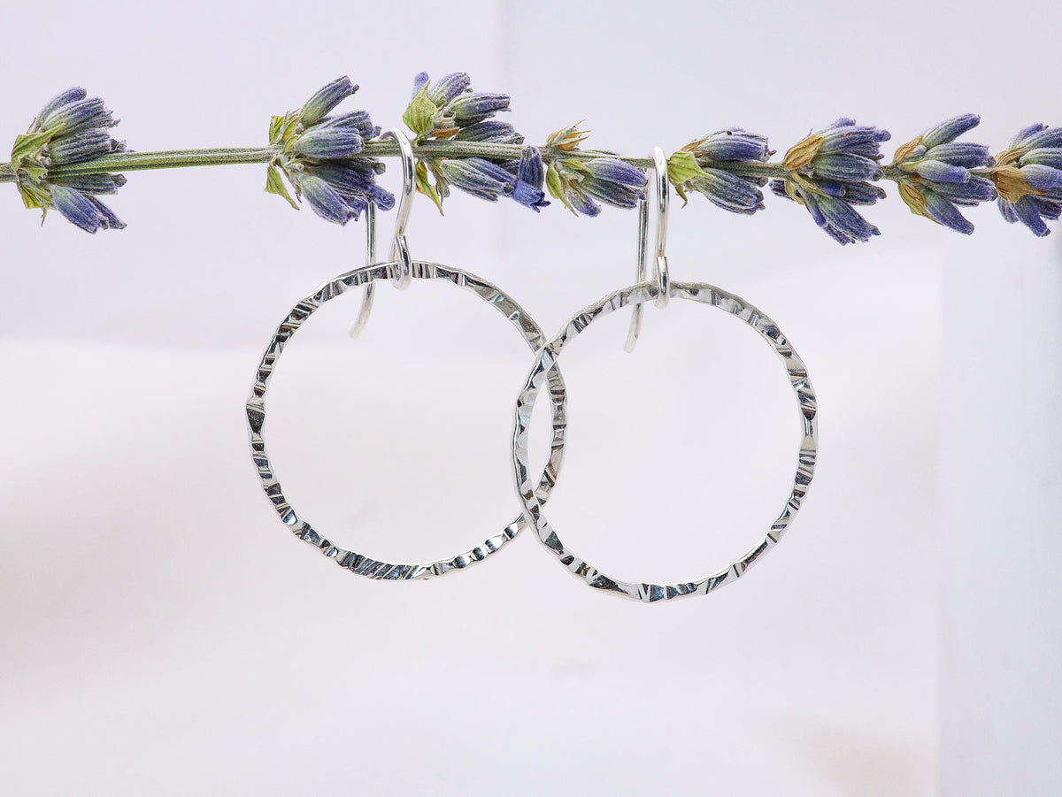 Sparkle Hammered Circle Hoop Earrings • Sterling Silver or 14K Gold Filled