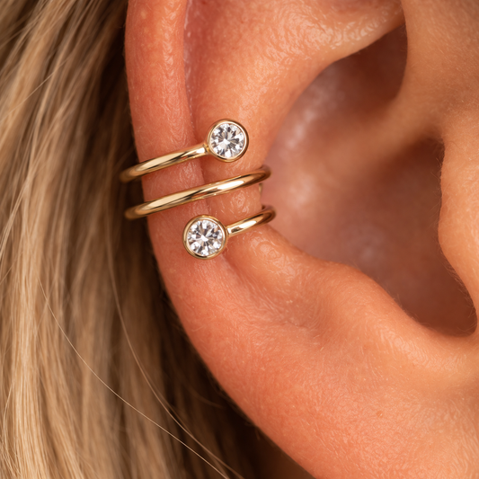 14K Gold Filled Double Gemstone Ear Cuff • No Piercing