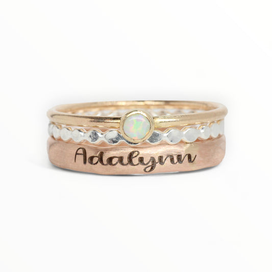 Mixed Metals Engraved Ring Set of 3