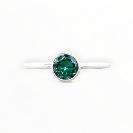 Lab Emerald Stacking Ring in Sterling Silver// 5mm Faceted Gemstone May Birthstone