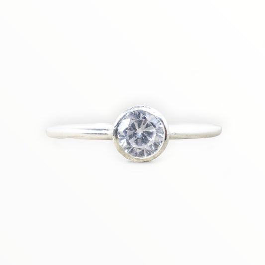 Genuine White Topaz Stacking Ring in Sterling Silver// 5mm Faceted Gemstone April Birthstone