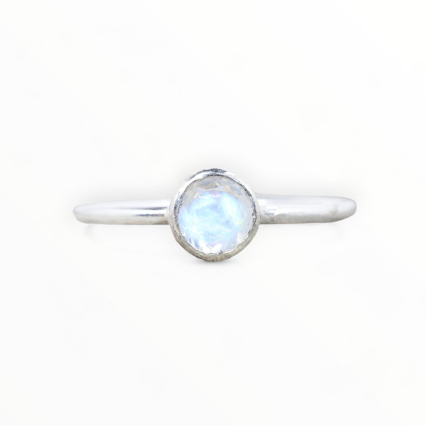 Sterling Silver Moonstone Stacking Ring // 5mm Faceted Gemstone June Birthstone Stackable Ring // Genuine Rainbow Moonstone