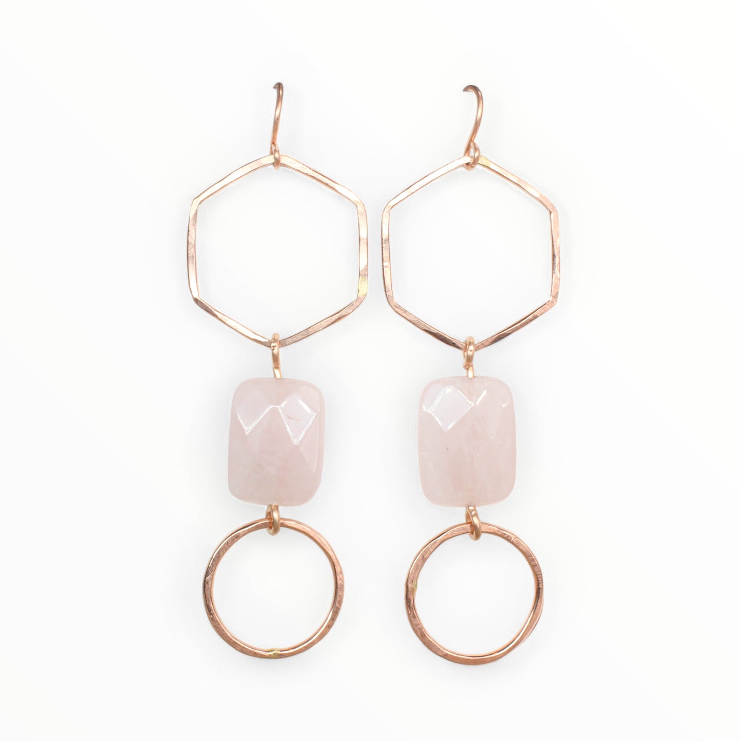 Sterling Silver Rose Quartz Statement Earrings // Long Geometric Minimalist Dangle Earrings