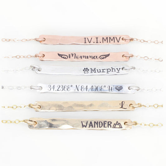 Everyday Custom Bar Bracelet in Sterling Silver, 14K Gold Filled, or 14K Rose Gold Filled Personalized Custom Engraved Bracelet Gift for Her