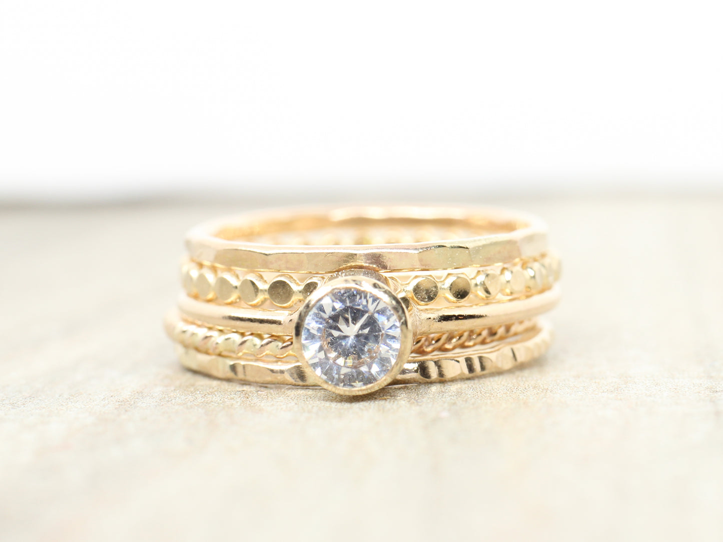 14K Gold Filled Cubic Zirconia Stacking Ring Set