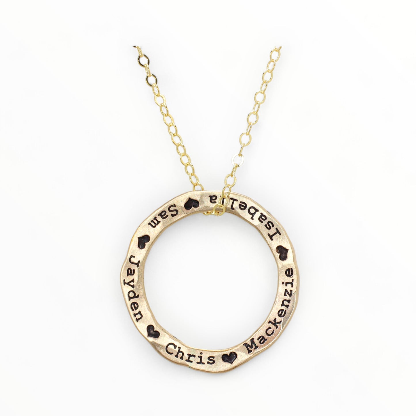 14K Gold Filled Hammered Circle Name Necklace | Custom Engraved Pendant Gift For Mom | Handmade Personalized Jewelry