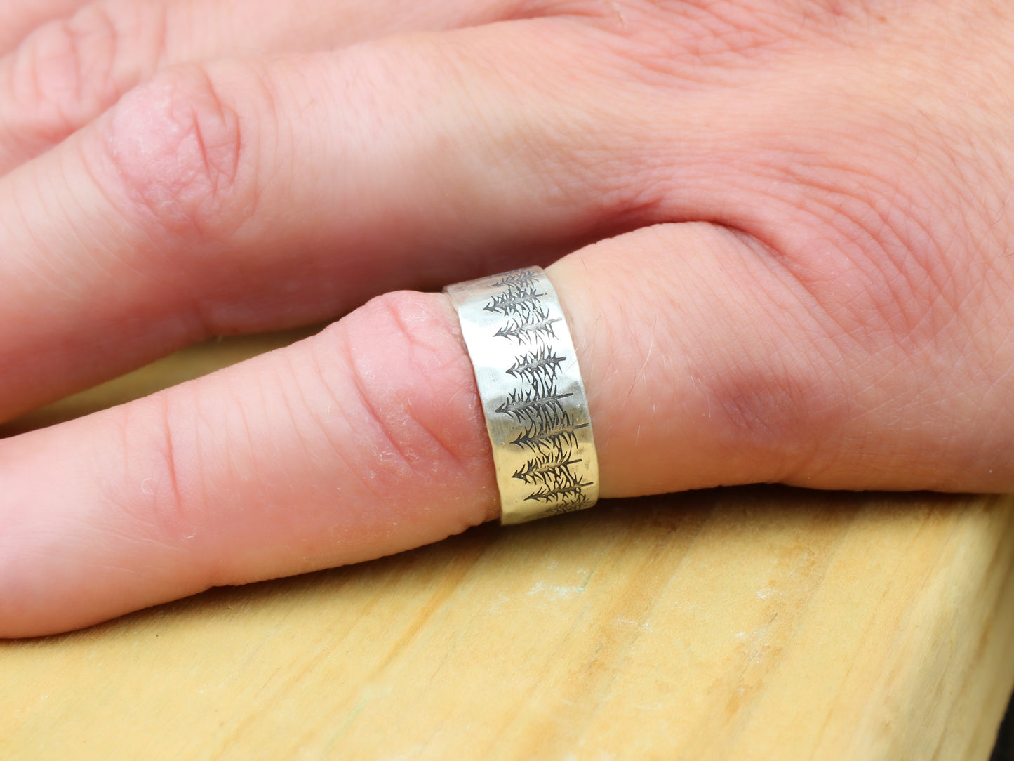 Men's Engraved Band with Tree Line