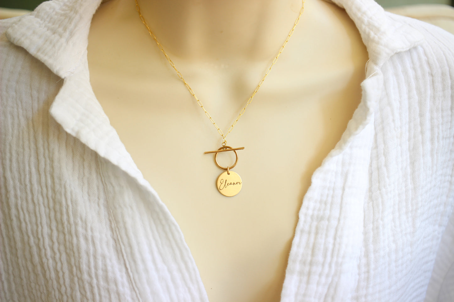 Custom Engraved Toggle Charm Necklace