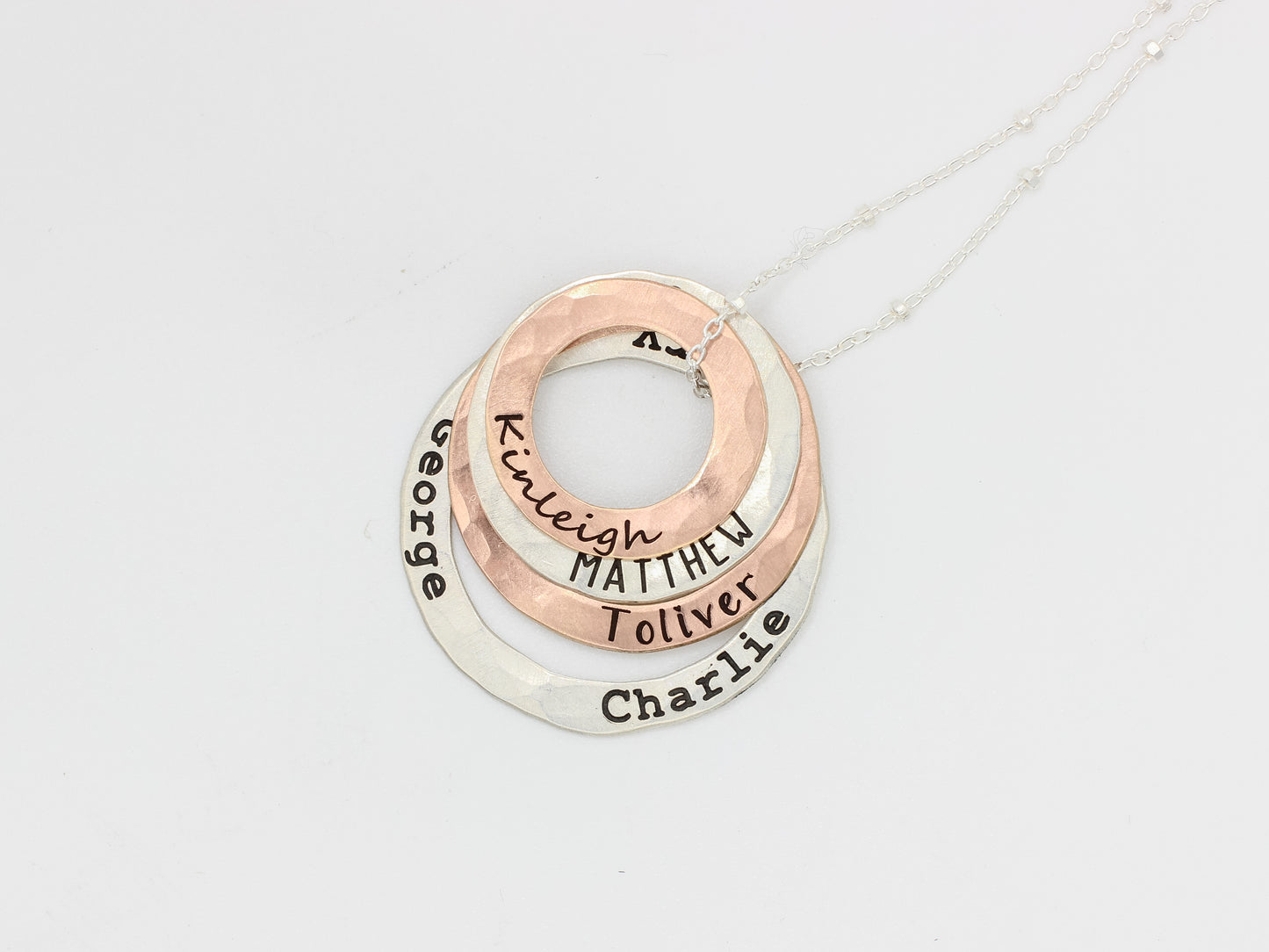 Layered Open Circle Name Necklace // Custom Mixed Metal Family Pendant