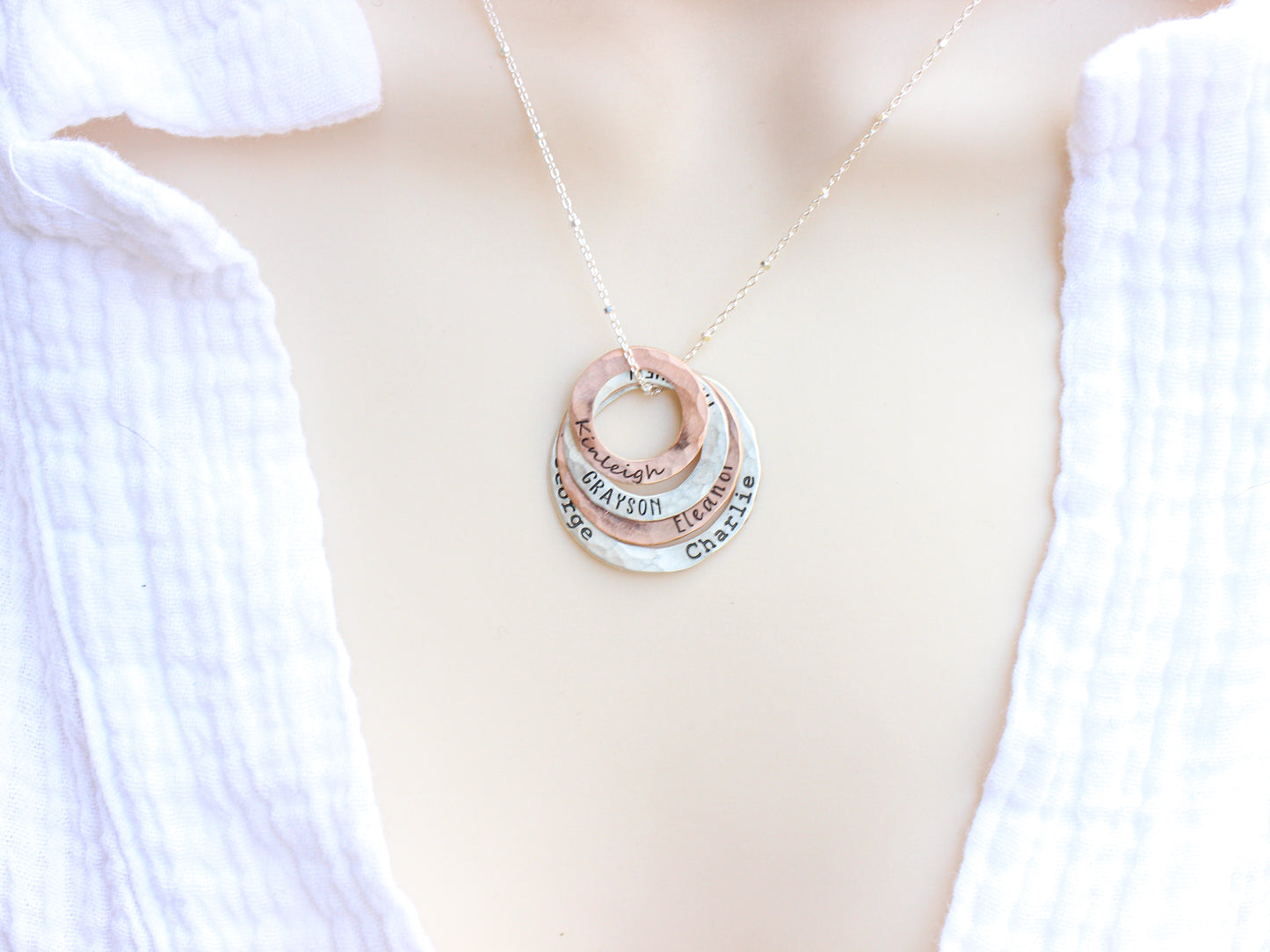 Layered Open Circle Name Necklace // Custom Mixed Metal Family Pendant