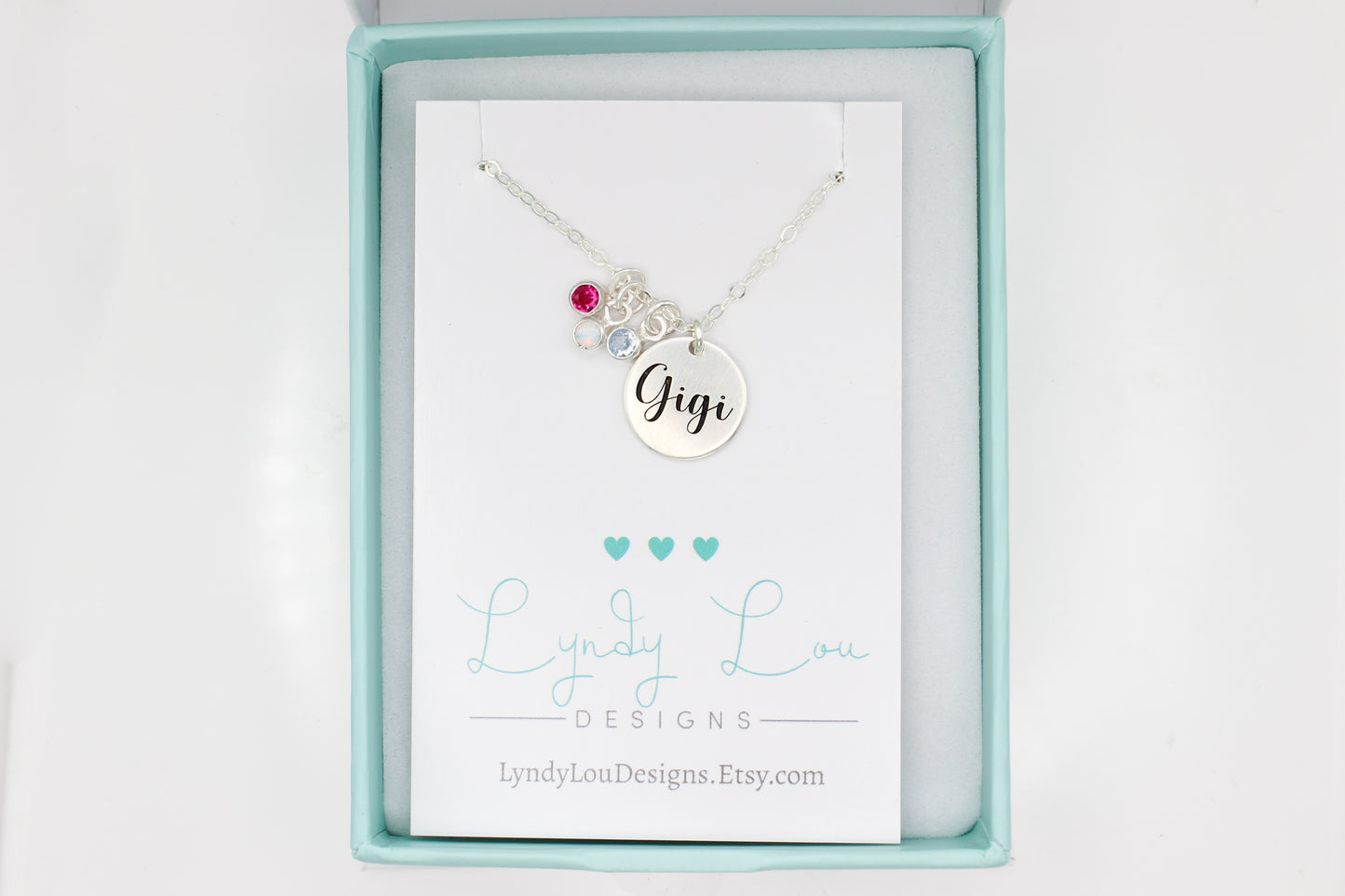 Engraved Disc Necklace with Birthstone Charms