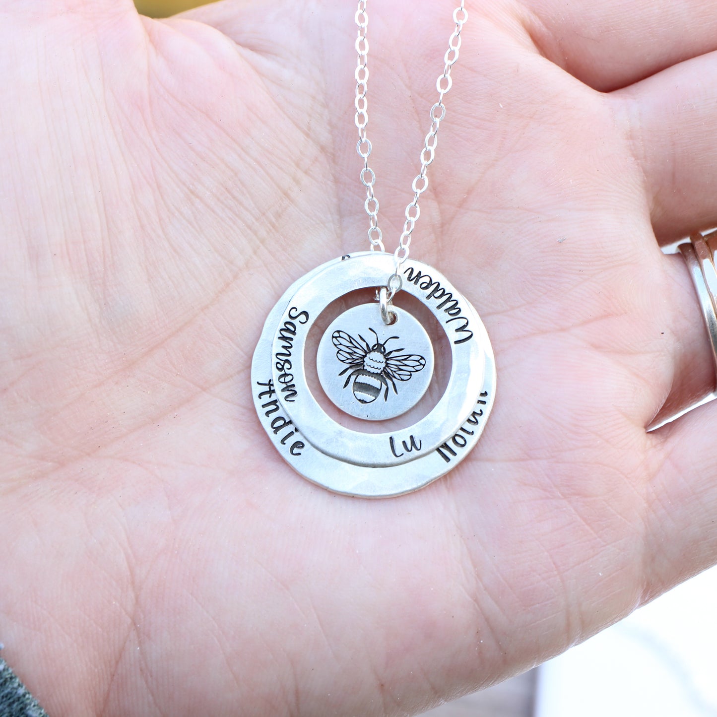 Layered Open Circle Name Necklace // Custom Mixed Metal Family Pendant