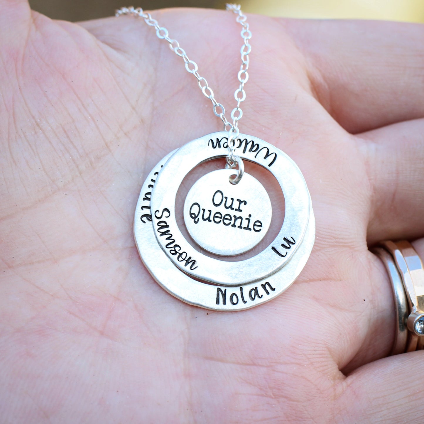 Layered Open Circle Name Necklace // Custom Mixed Metal Family Pendant