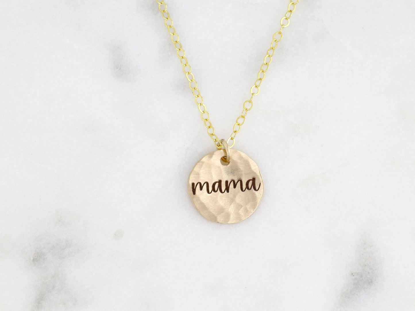 Engraved Hammered Disc Necklace with Birthstone Charms