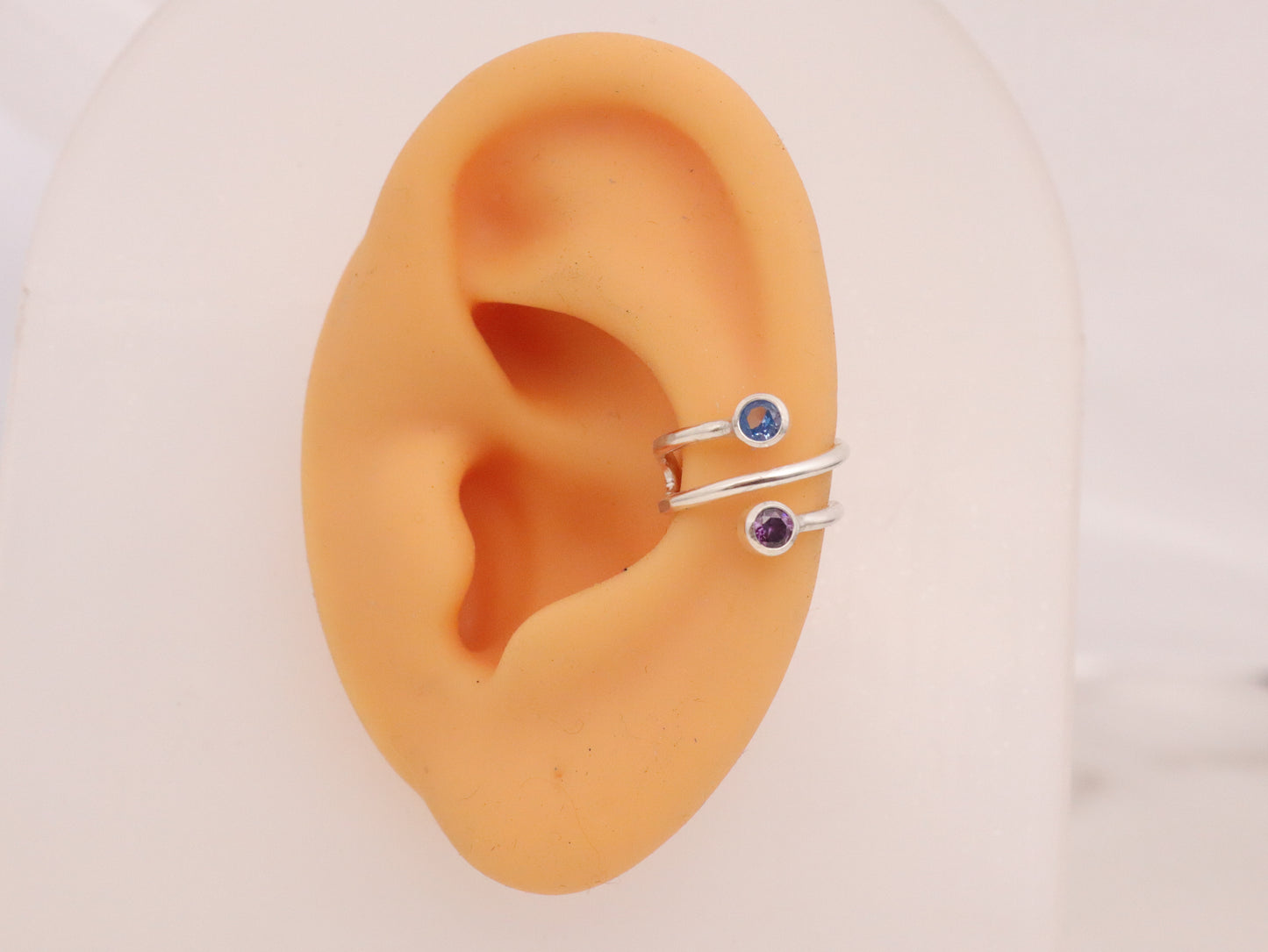 Sterling Silver Double Gemstone Ear Cuff • No Piercing
