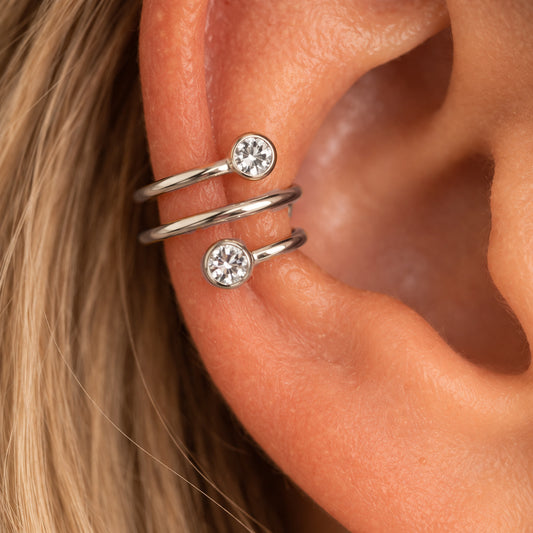 Sterling Silver Double Gemstone Ear Cuff • No Piercing