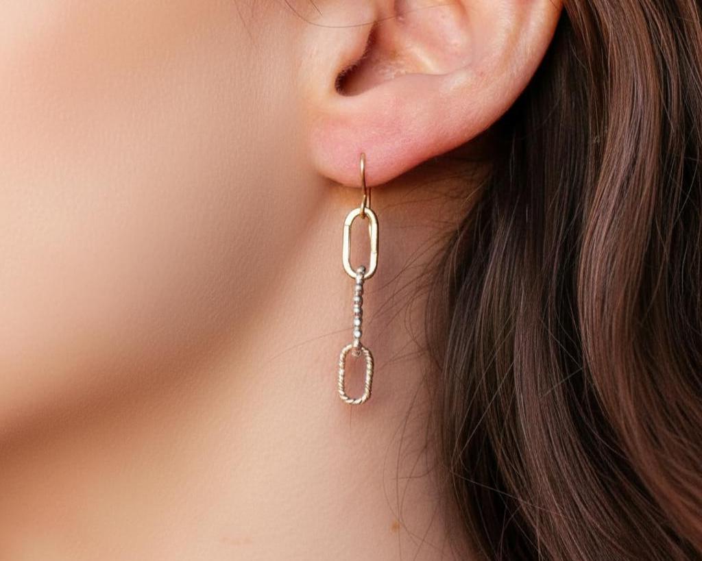 Mixed Metal Dangle Earrings • Sterling Silver, Gold & Rose Gold Filled