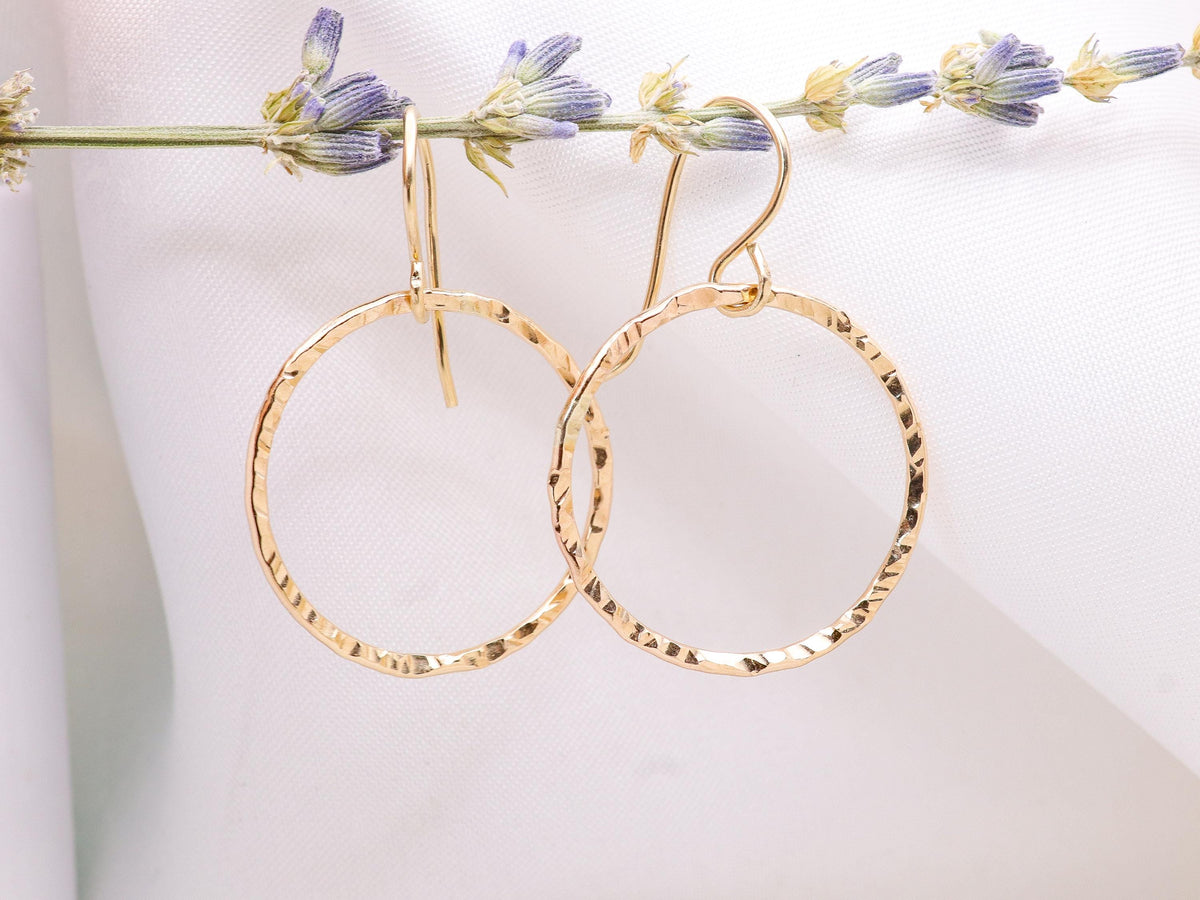 Sparkle Hammered Circle Hoop Earrings • Sterling Silver or 14K Gold Filled