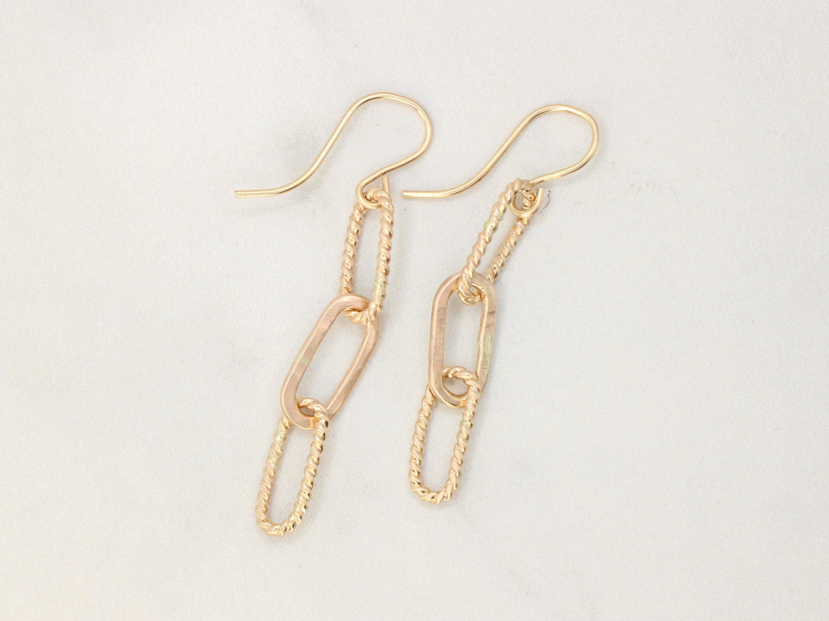 14K Gold Filled Dangle Earrings • Paperclip Chain Drop