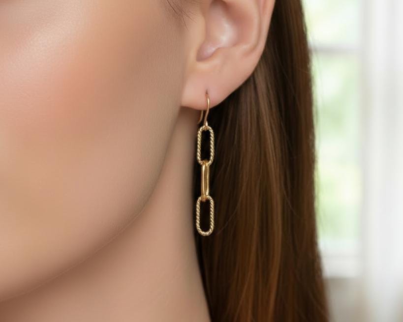 14K Gold Filled Dangle Earrings • Paperclip Chain Drop