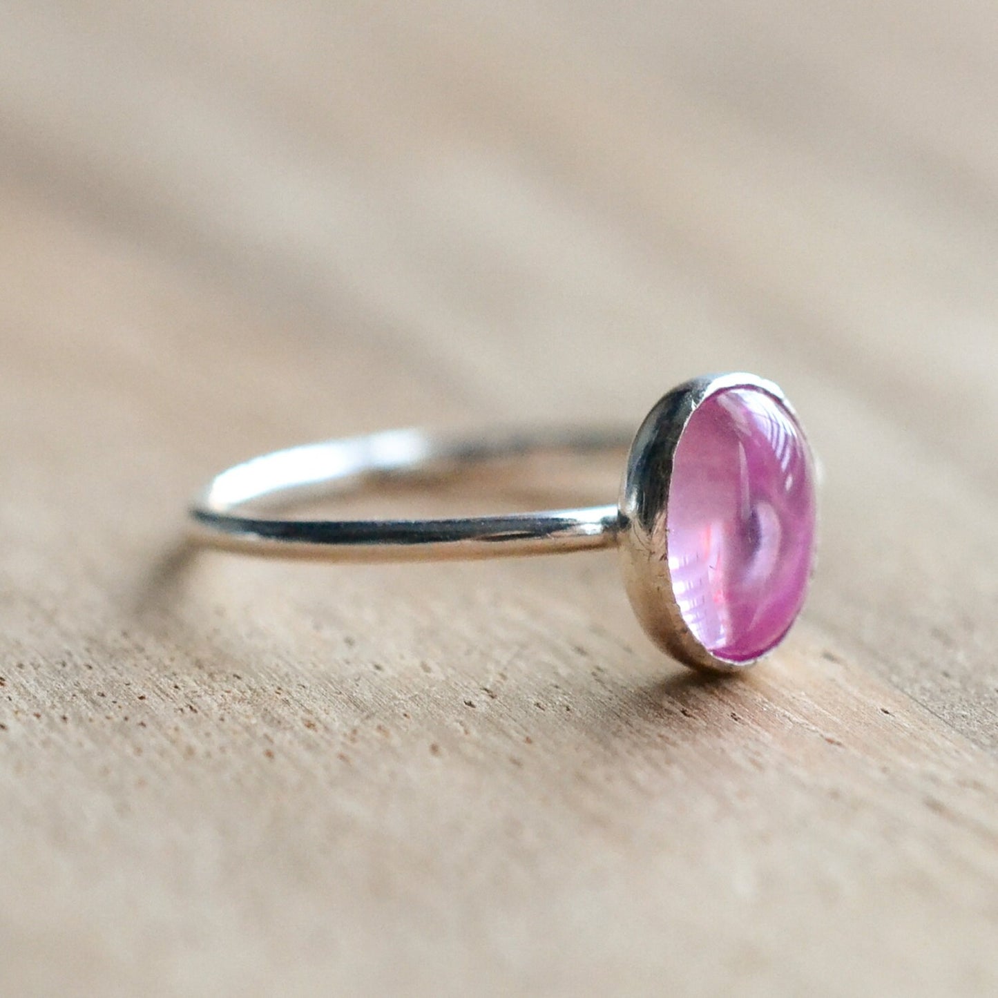 Sterling Silver Pink Sapphire Ring // Lab Created Pink Sapphire Stacking Ring // Sapphire Ring // Silver Pink Sapphire Birthstone Ring