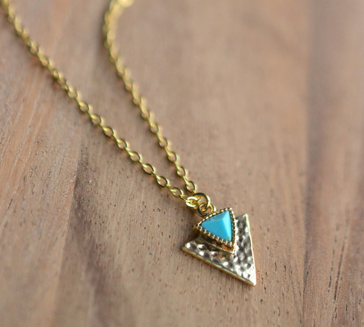 Gold Triangle Necklace with Turquoise Accent // Simple Gold Turquoise Pendant Necklace // GIFT FOR HER // Geometric // Bridesmaid Gift