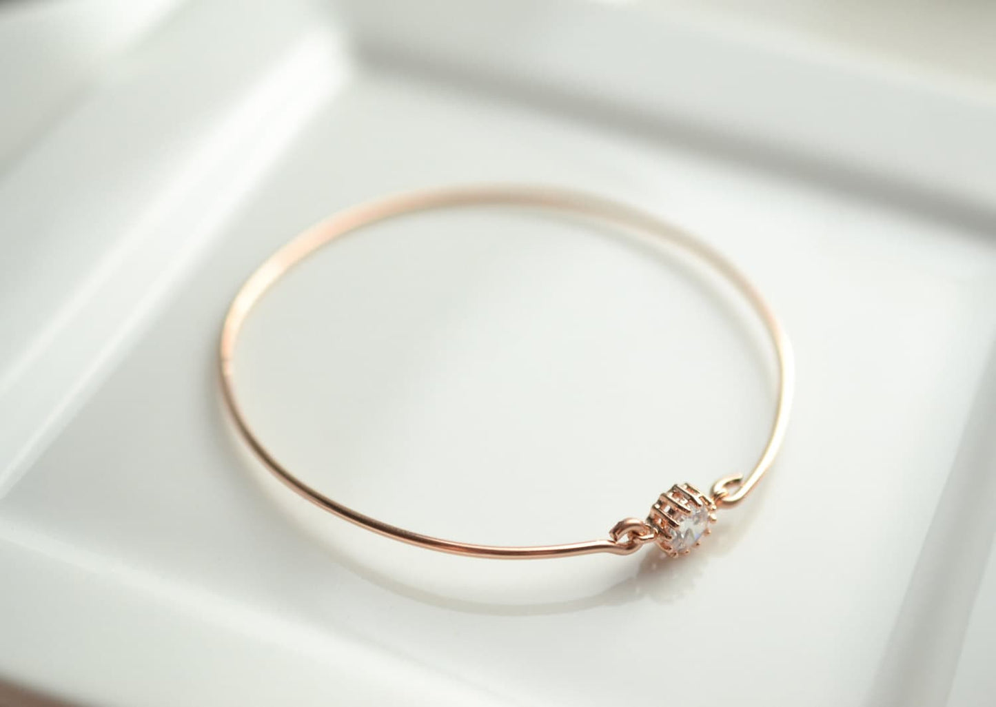 Rose Gold Bangle Bracelet with Cubic Zirconia // 14k Rose Gold Filled Bangle // BridesMaid Gift // Gemstone Bangle // Gemstone Bracelet