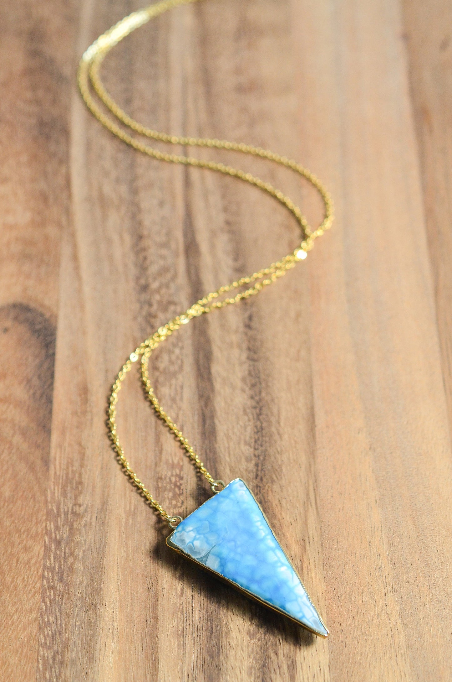 Gold Blue Agate Triangle Necklace // 16K Gold Plated Turquoise Triangle Necklace // Arrowhead Necklace // Gift for Her // Gold Triangle