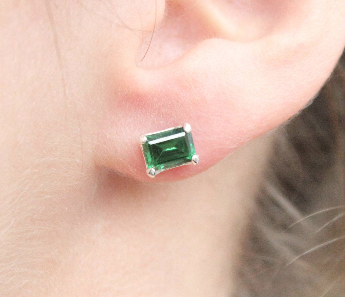 Emerald Cut Aquamarine Earrings // Sterling Silver Aquamarine Cubic Zirconia Stud Earrings // March Birthstone Earrings // Aquamarine Studs